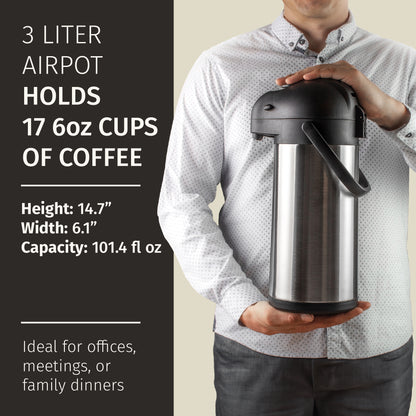102oz (3L) Stainless Steel Airpot Coffee Carafe with Beverage Tags