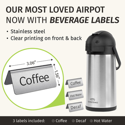102oz (3L) Stainless Steel Airpot Coffee Carafe with Beverage Tags