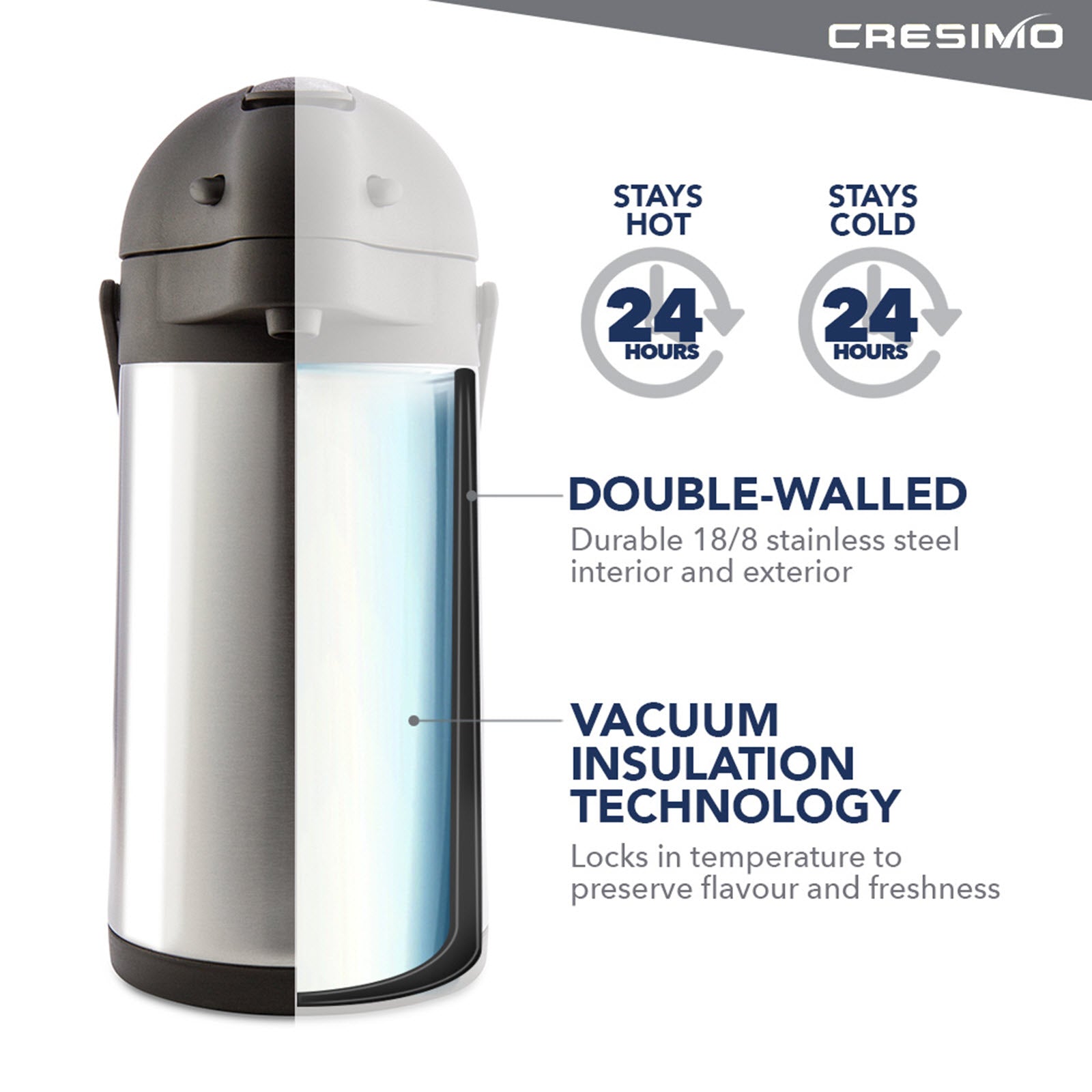 Cresimo 74 Oz (2.2L) Stainless Steel Thermal Airpot