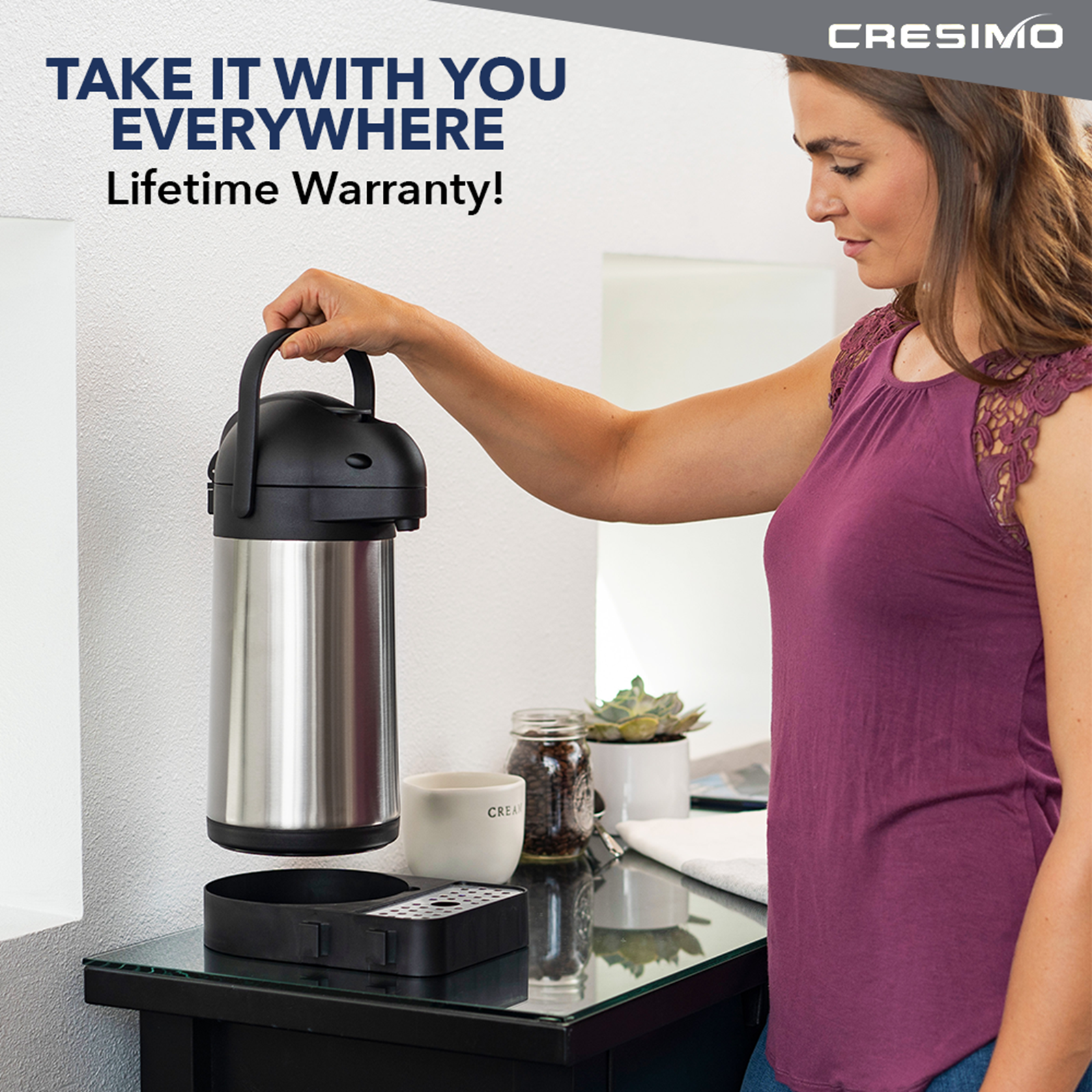 Cresimo 74 Ounce Airpot Thermal Coffee Carafe/Lever Action/Stainless Steel Insulated