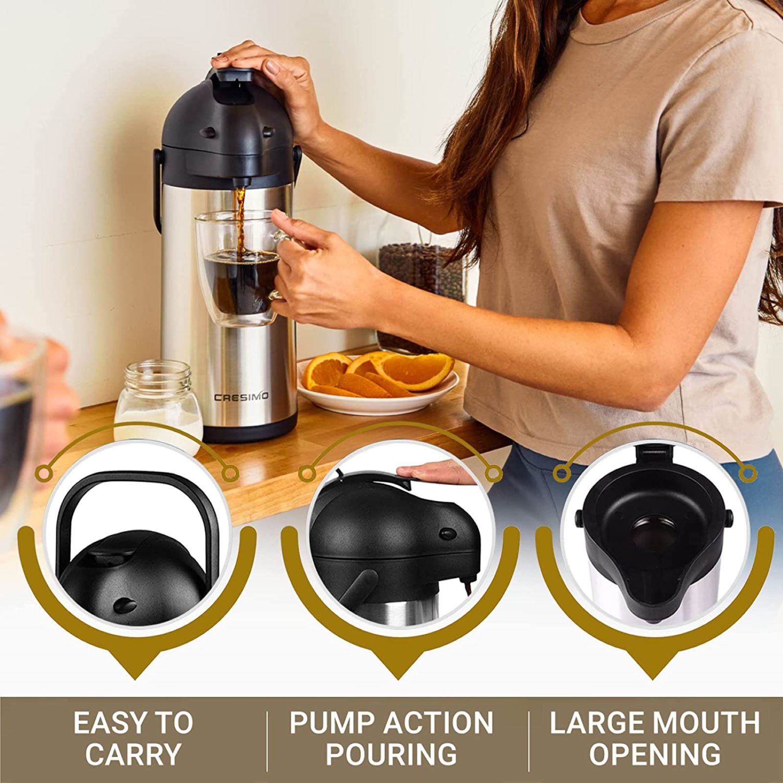 Coffee Airpot Thermal Carafe Dispenser with Pump,Stainless Steel Vacuum  Insulated Lever-Action Airpots for Coffee,Large Coffee Thermos Dispenser  for