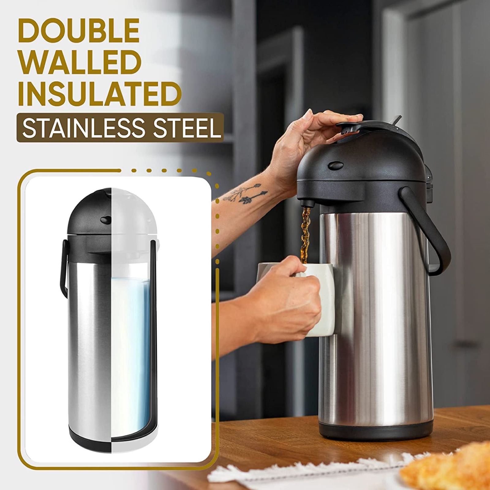 Insulated Thermal Hot and Cold Beverage Dispenser for Coffee/Hot
