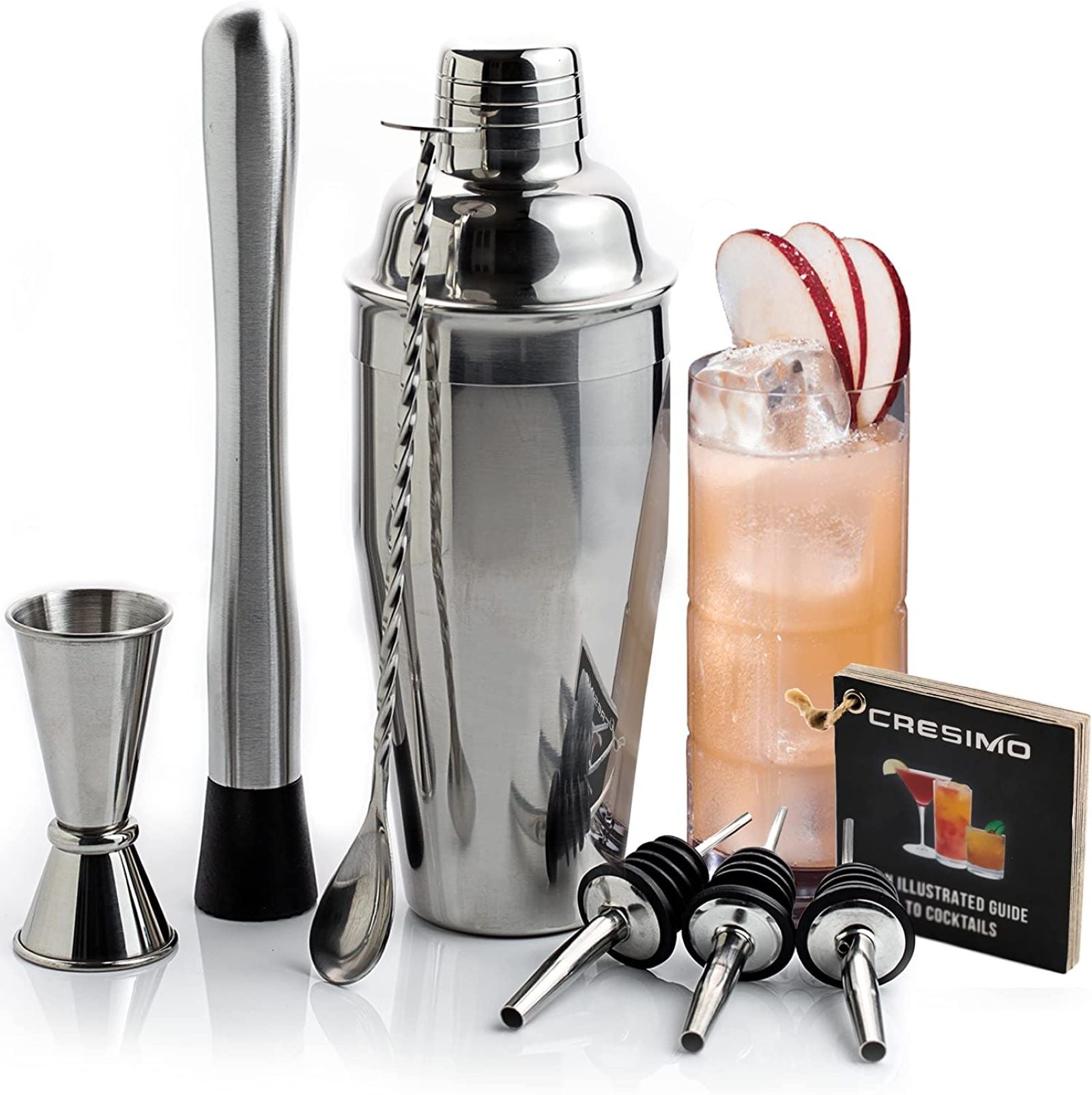 7 Piece Cocktail Shaker Bar Tools Set Brushed Stainless Steel